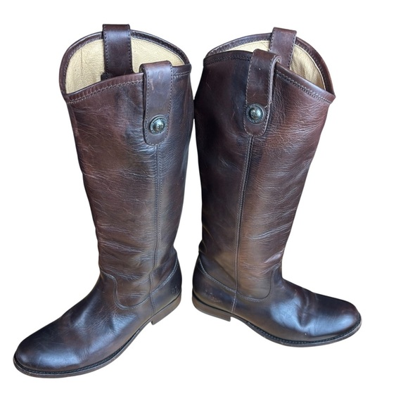 Frye Melissa Double Sole Button Lug Tall Brown Leather Riding Boots Women’s Sz 6 - Picture 4 of 8